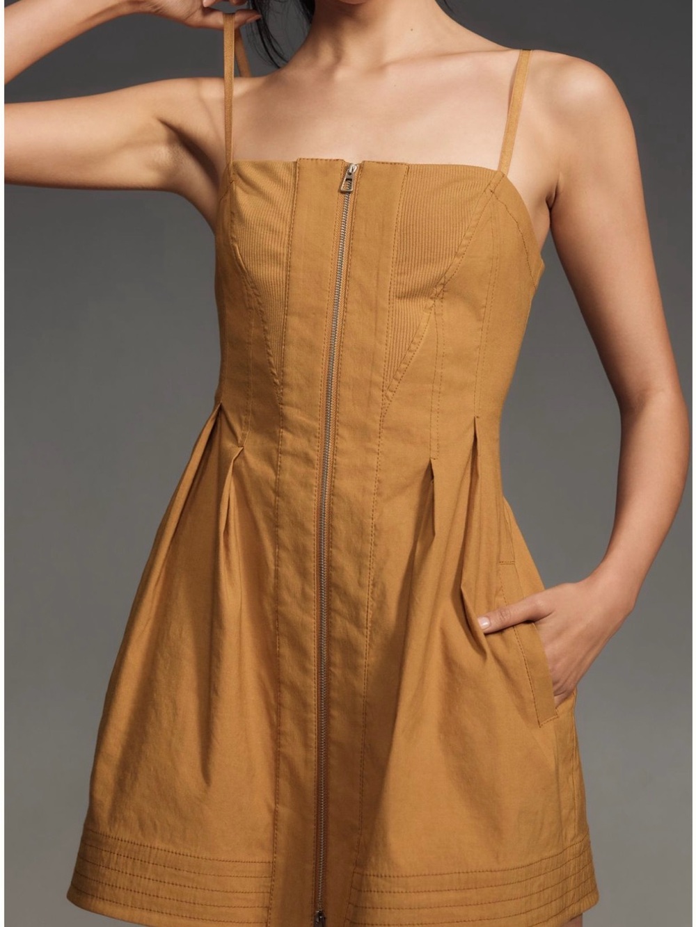 Maeve Mustard Zip-Front Mini Dress - Picture 3 of 6